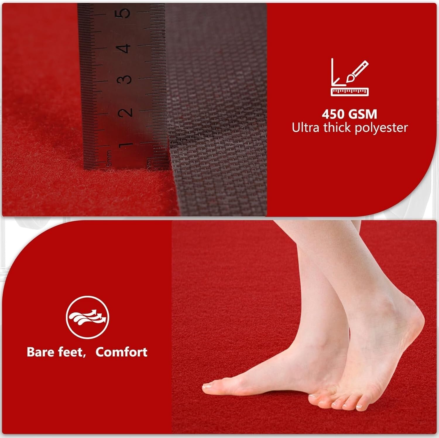 Reusable 3ft x 30ft Red Runner - Non-Slip TPR Back for Weddings & Celebrations