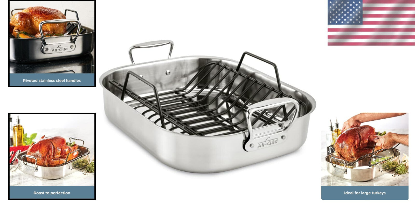 Elegant Stainless Steel Roaster with Nonstick Rack - Holds Up to 25-lb Turkey