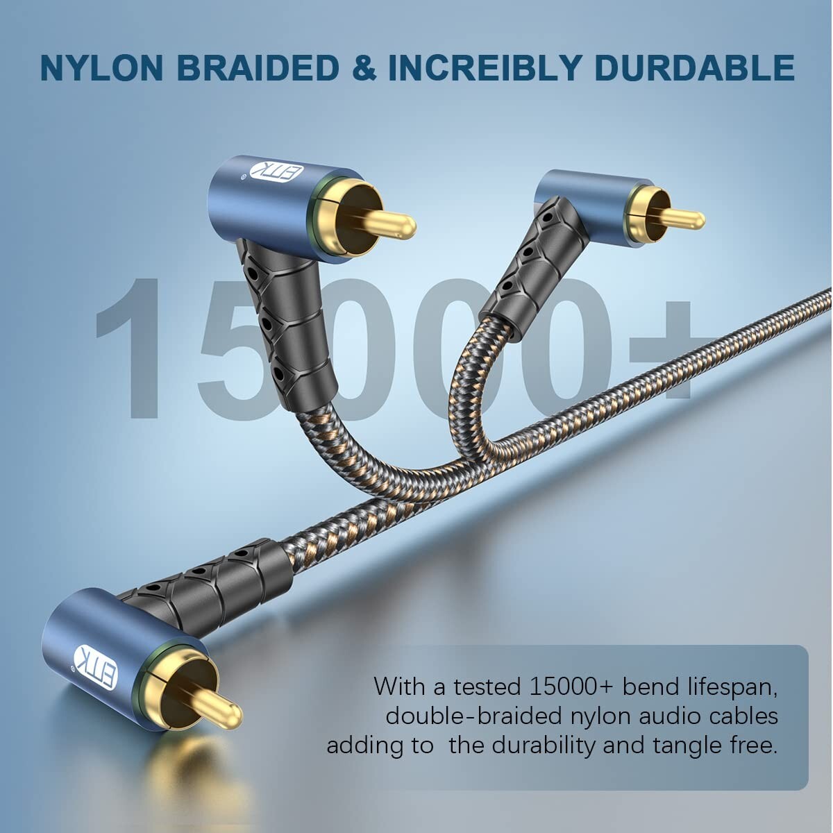 Flexible 90 Degree RCA to RCA Cable 50ft - Supports Home Systems & Subwoofers