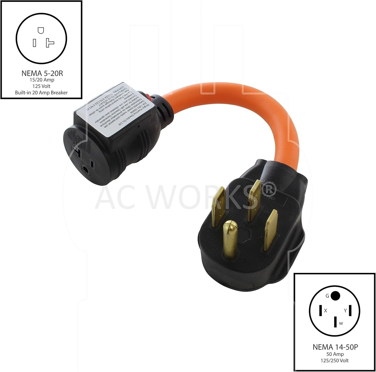 Efficient 4-Prong Male Plug to 20 Amp Household Female Connector with Breaker