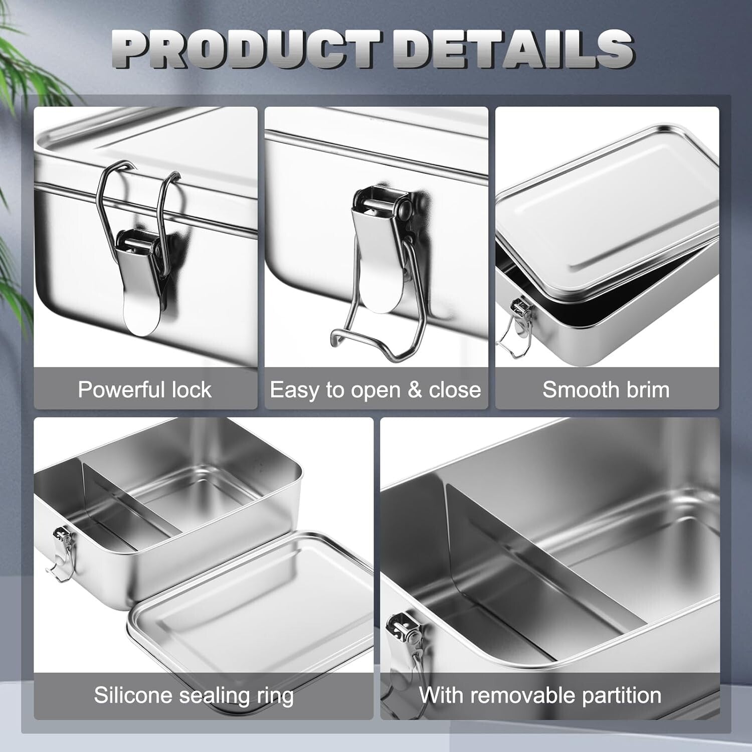 4-Piece Leak-Proof Stainless Steel Bento Lunch Box Set, Ideal for Work & Picnics