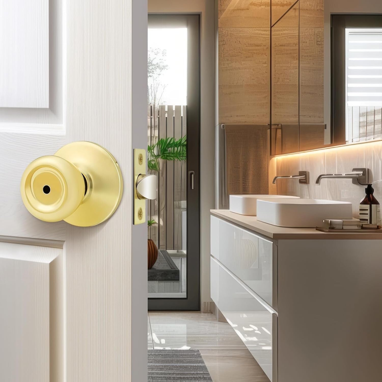 Elegant 3 Pack Keyless Privacy Door Knobs in Polished Brass - Easy Installation