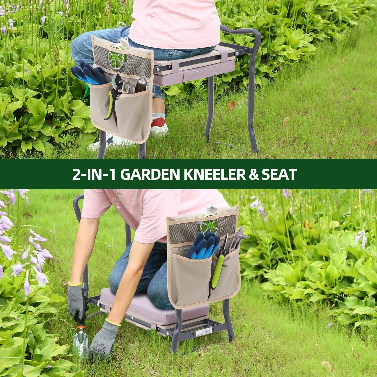 Versatile Folding Garden Stool with Extra Kneeling Pad - Supports 330 lbs