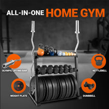 Load image into Gallery viewer, Multi-Functional Weight Storage Rack with 6 Pegs &amp; Barbell Stand – Max 1190 lbs