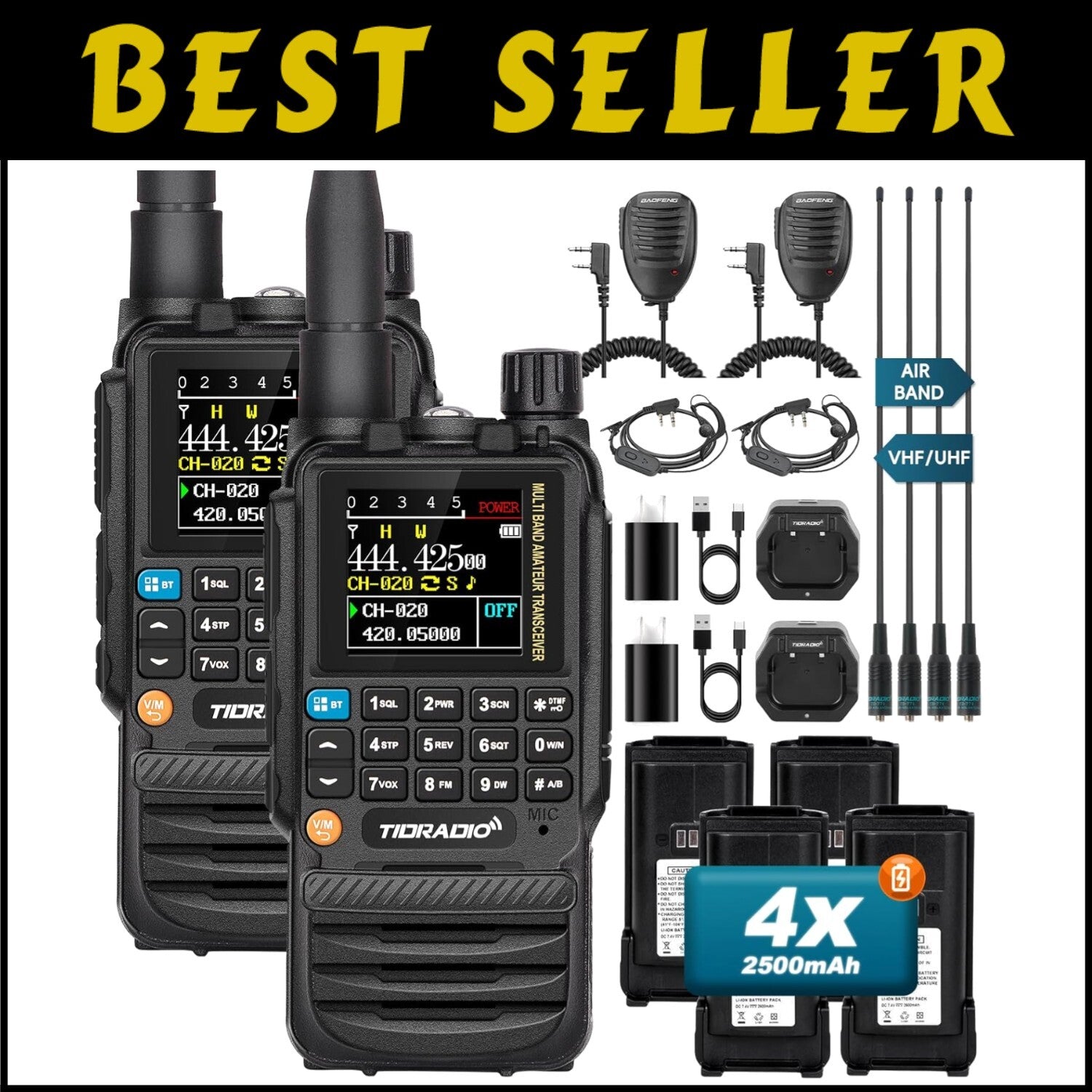 Durable Multi-Band Radio with TFT Color Screen, Includes Extensive Accessories