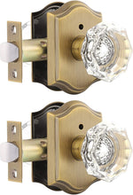 Load image into Gallery viewer, 2-Pack Crystal Privacy Door Lock Sets - Antique Brass Knob with Push Button Lock