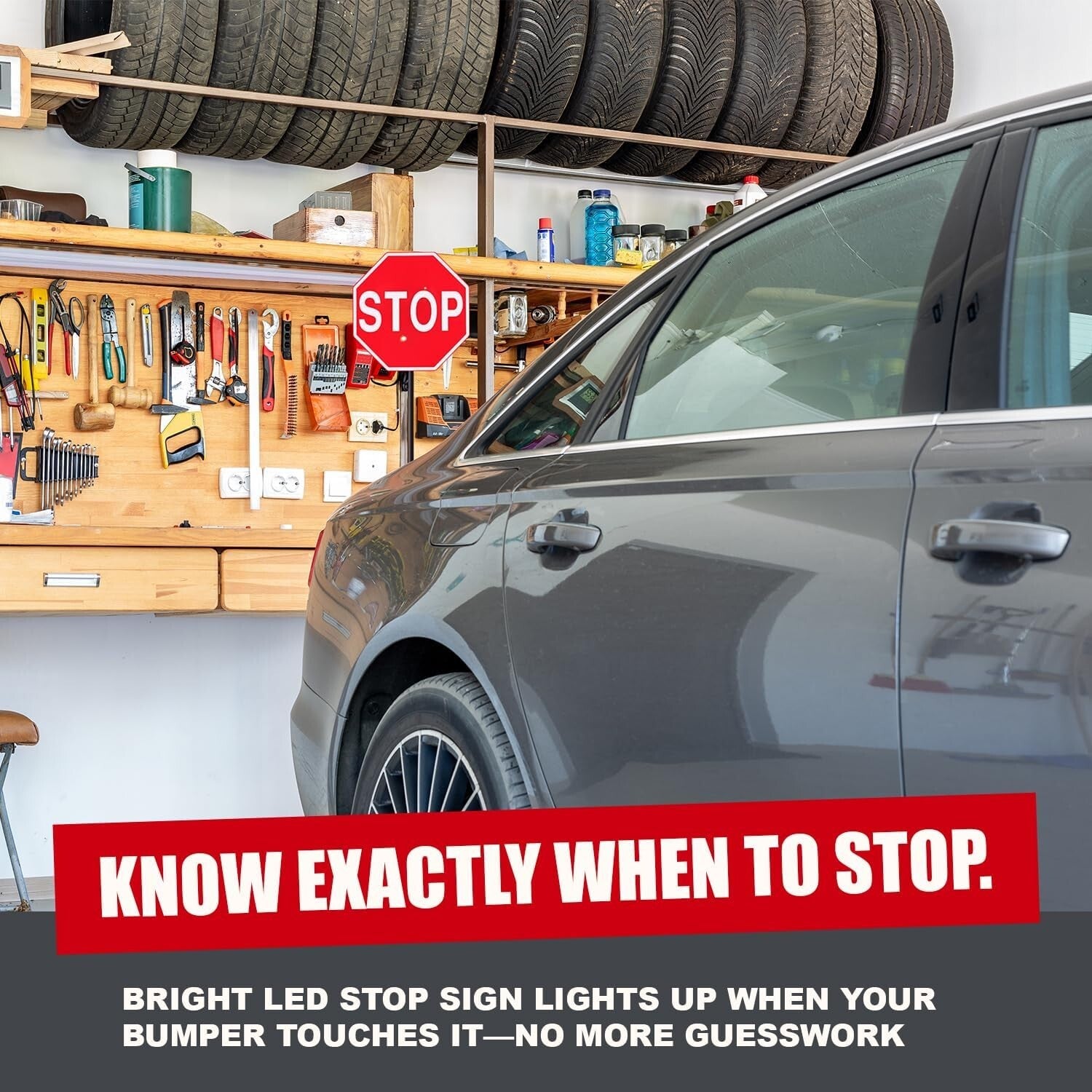 2 Pack Garage Parking Marker with 7" LED Stop Sign - Adjustable Car Guide Aid