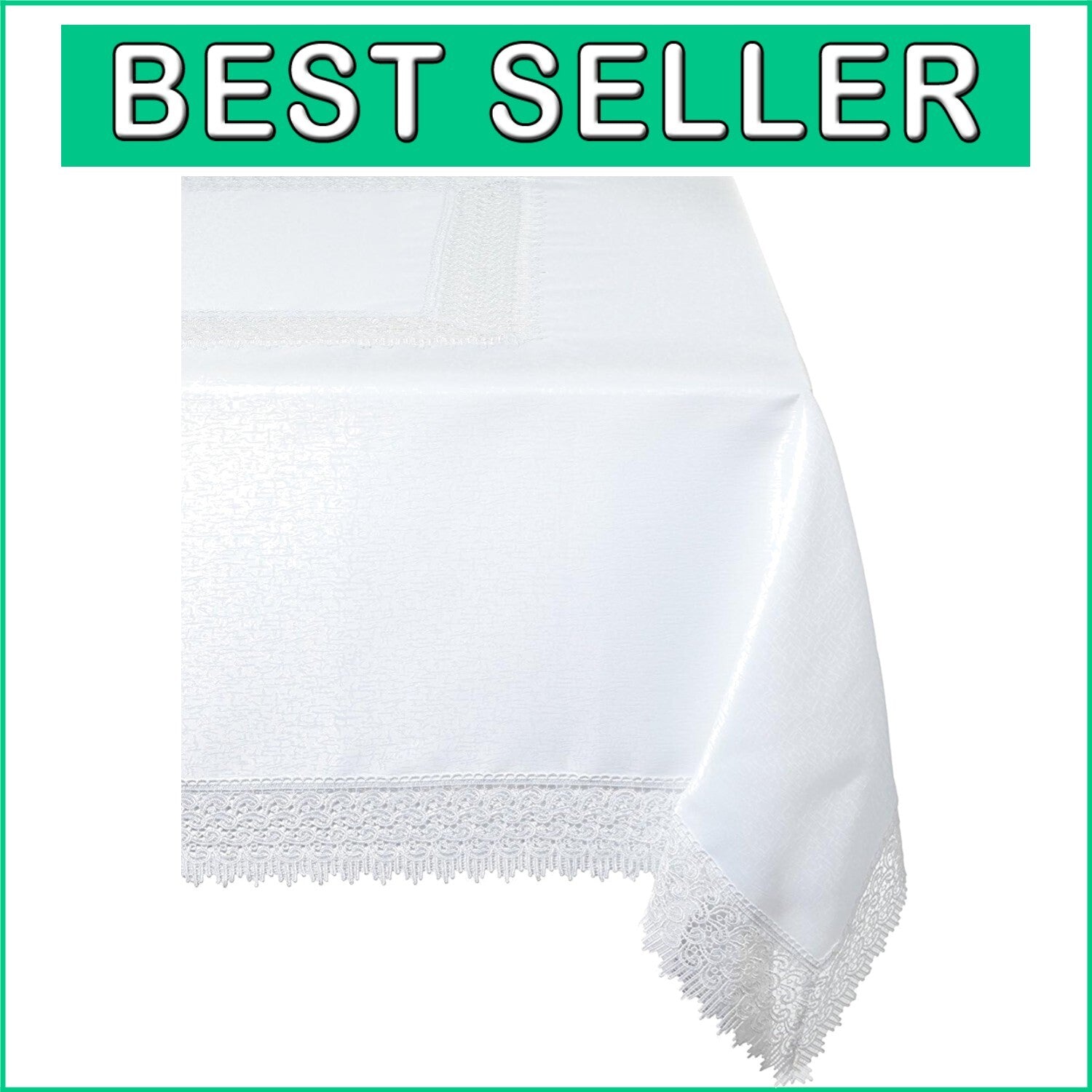 Sophisticated White Rectangular Tablecloth 70" x 105" with Elegant Lace Border