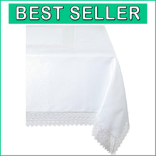 Load image into Gallery viewer, Sophisticated White Rectangular Tablecloth 70" x 105" with Elegant Lace Border