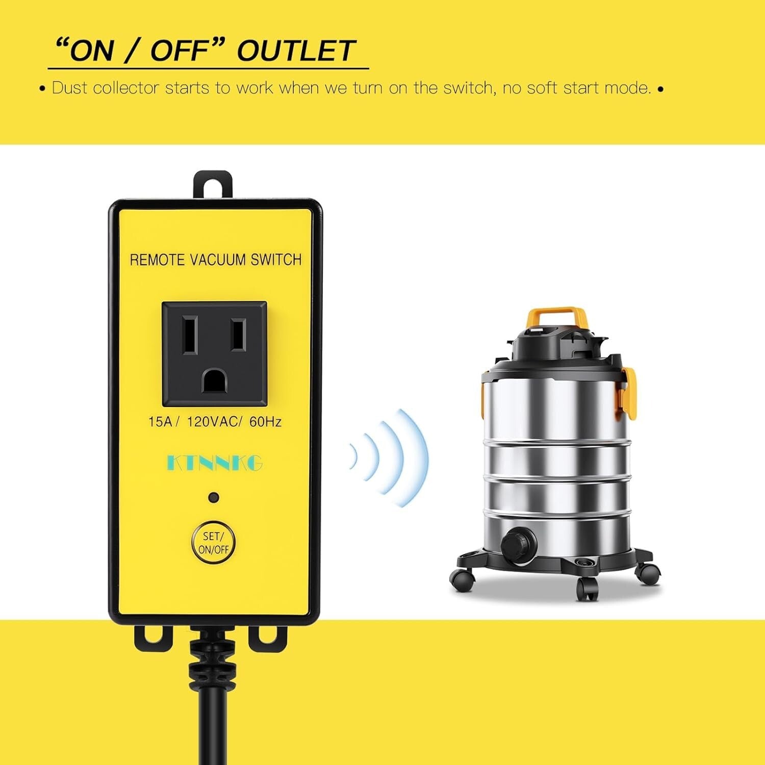 Wireless Remote Control Dust Collector Outlet Switch with 2 Remotes, 120V