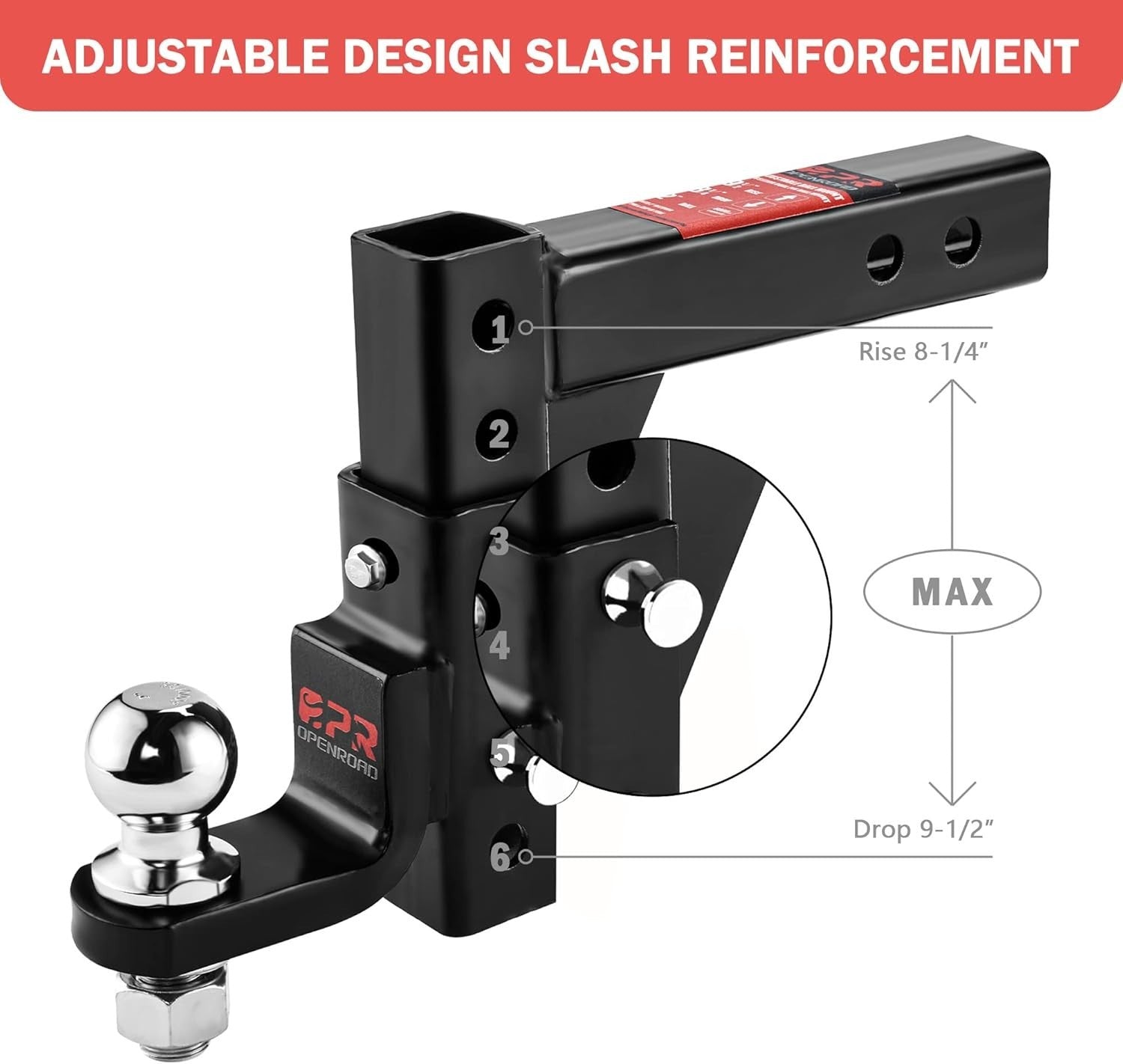 Adjustable Heavy Duty Trailer Hitch Ball Mount - 7500lbs Capacity, Fits 2-Inch