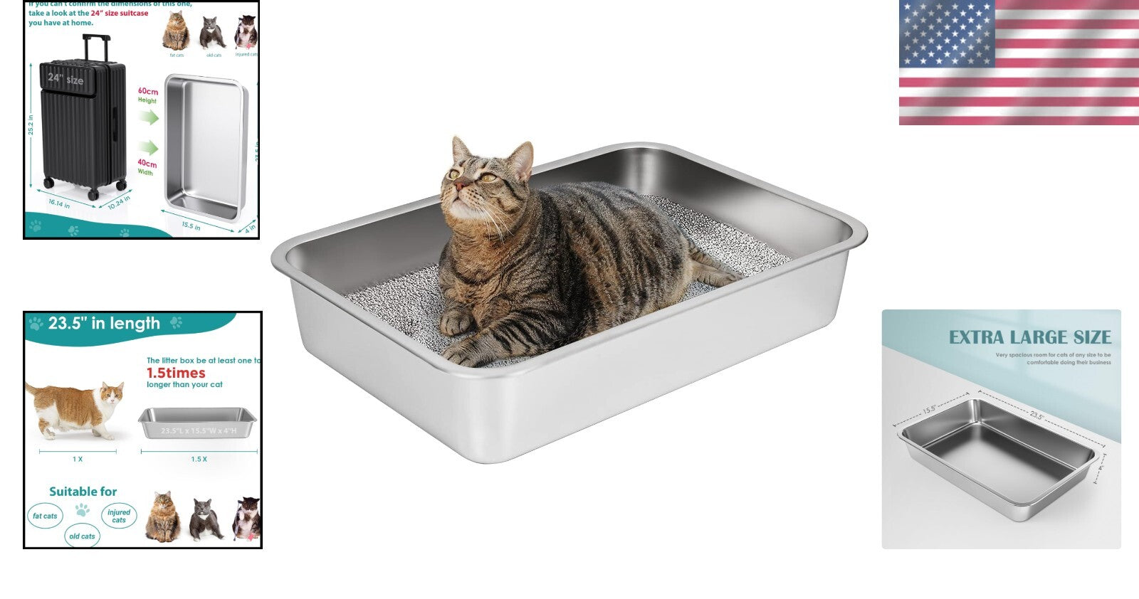 Non-Stick Cat Litter Box - Large Metal Pan with Rounded Corners for Safety
