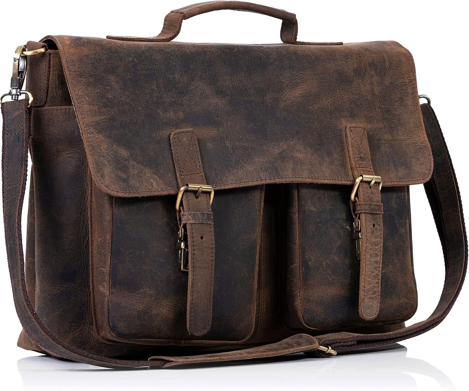 Spacious Buffalo Leather Laptop Messenger Bag - Ideal for Students & Pros