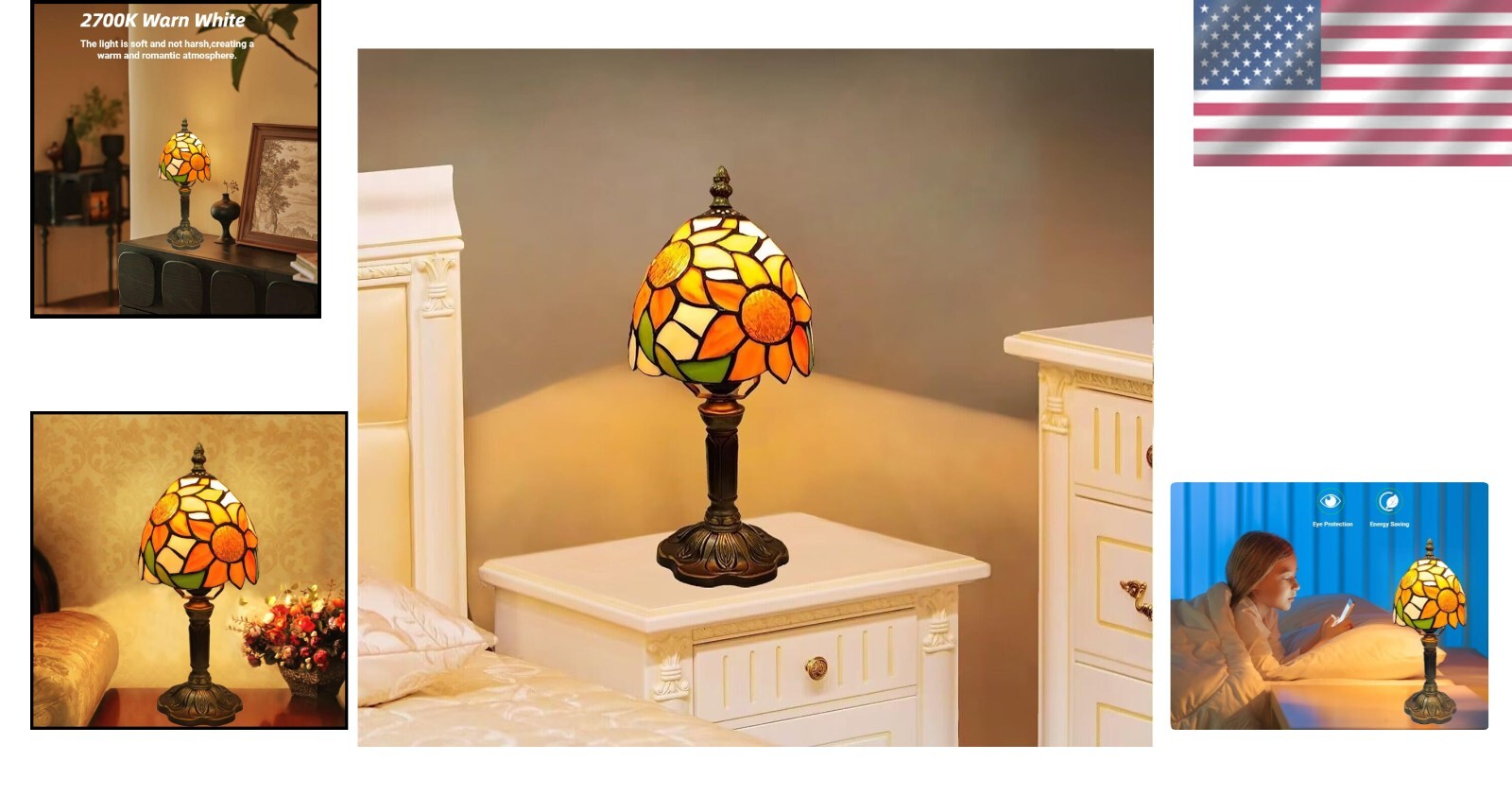 6 Inch Antique Tiffany Style Table Lamp with Bright Dimmable LED Bulb Included