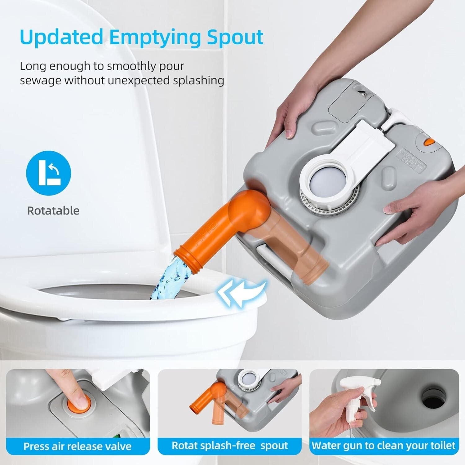 Convenient Portable Camping Porta Potty - 441 lbs Capacity with Cleaning Sprayer