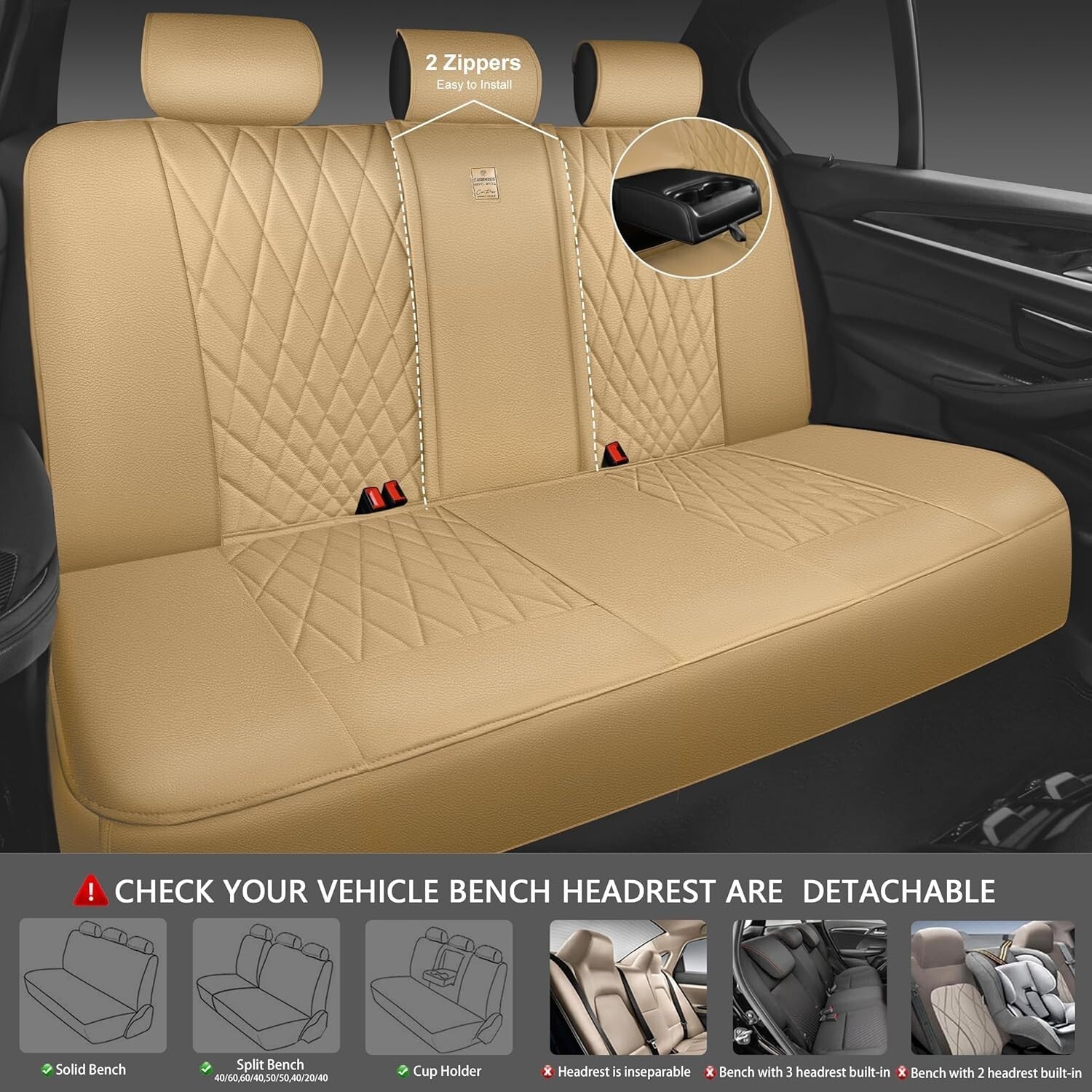 Ergonomic Universal Fit Leather Seat Covers in Pure Beige - Full Set for 5 Seats