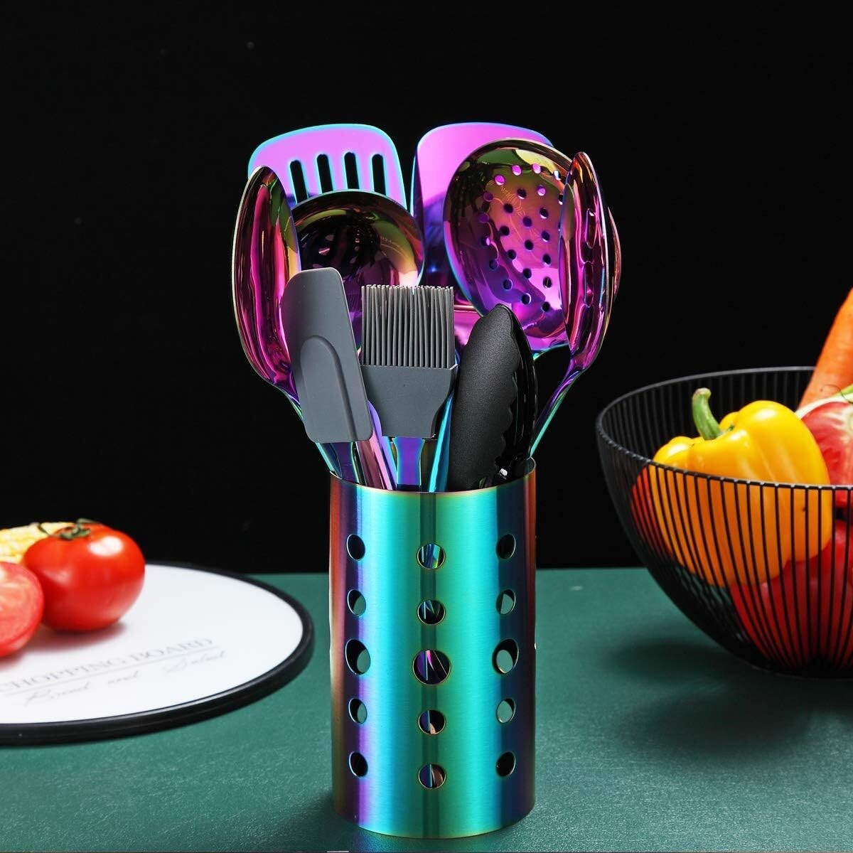 Durable Rainbow Kitchen Utensils Set - 13 Stainless Steel Pieces for All Cooking