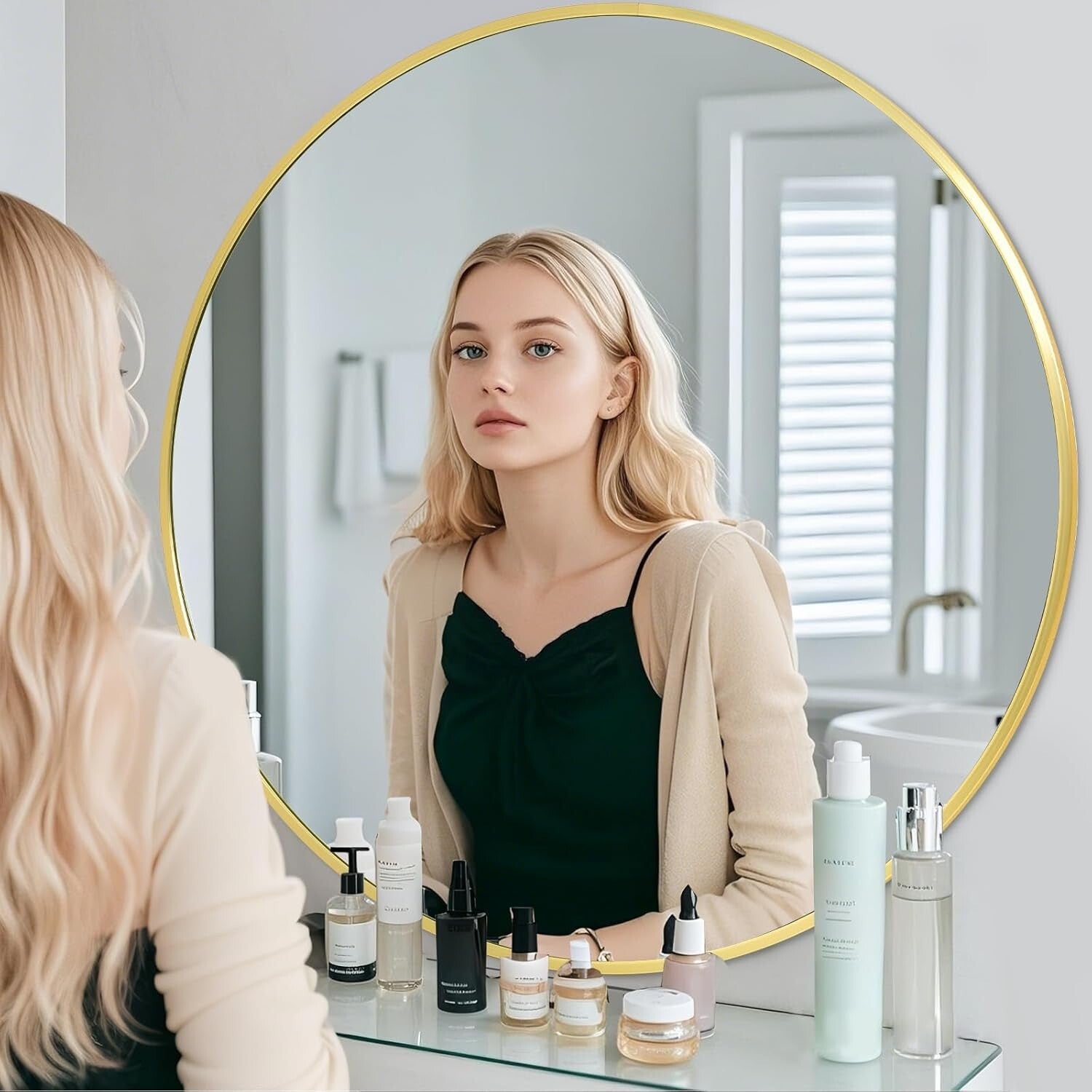 Elegant 48-Inch Round Mirror with Secure Installation for Entryway & Bathroom