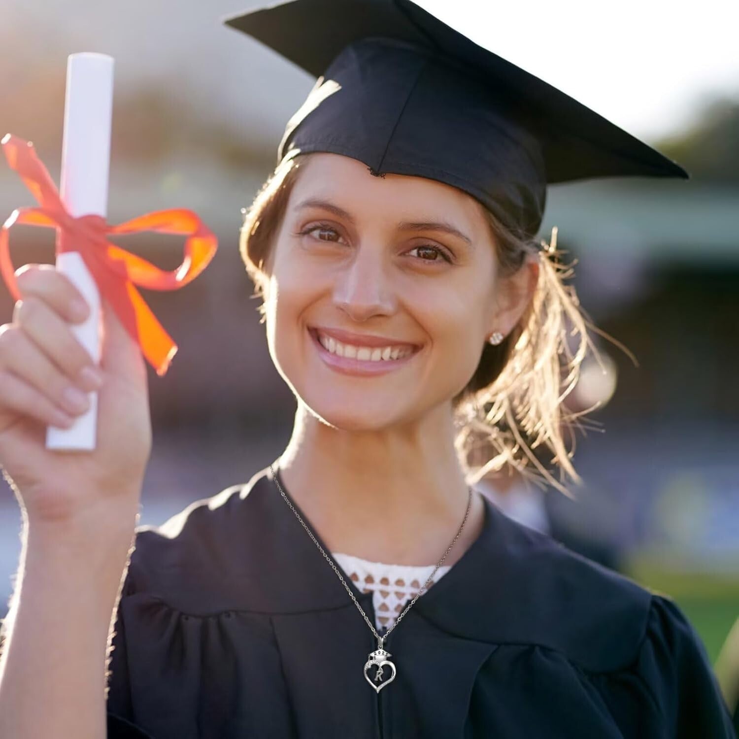 Dainty Sterling Silver Heart Initial Necklace - 2025 Graduation Gift for Women