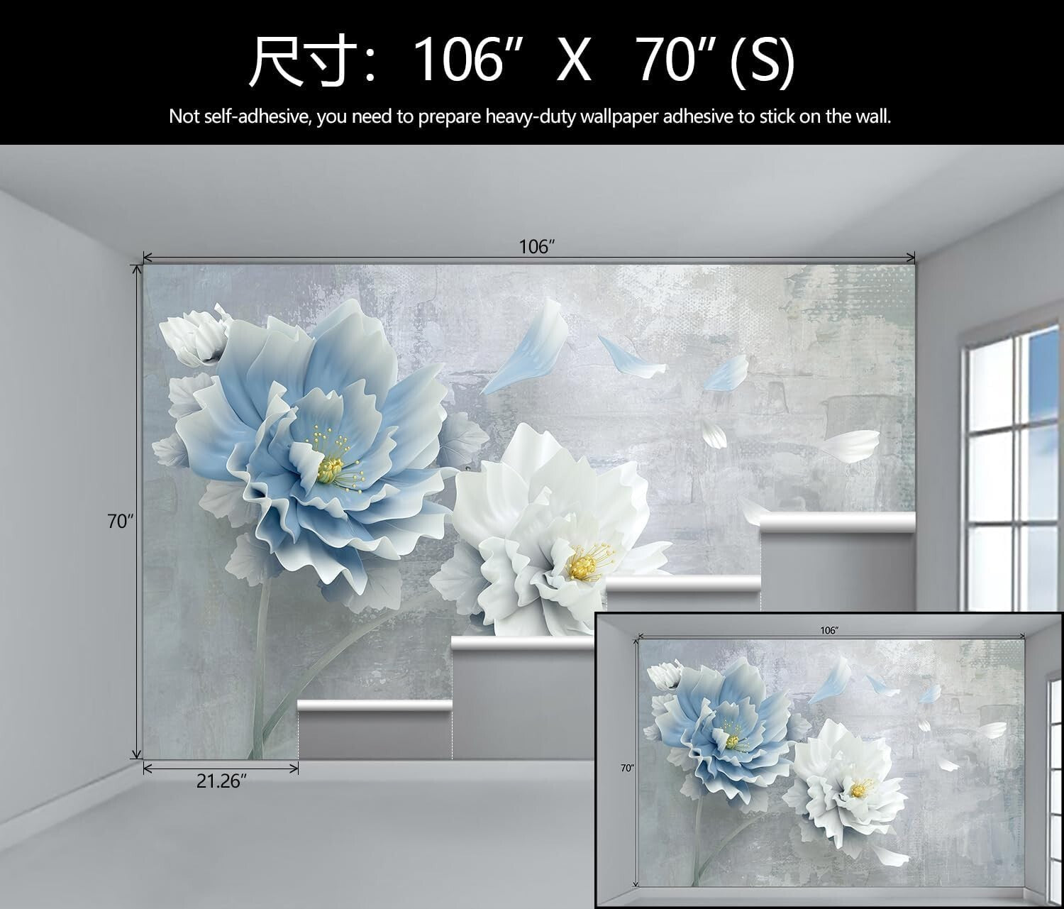 Luxury Blue Floral Silk Wallpaper Mural – Perfect for Bedrooms & More