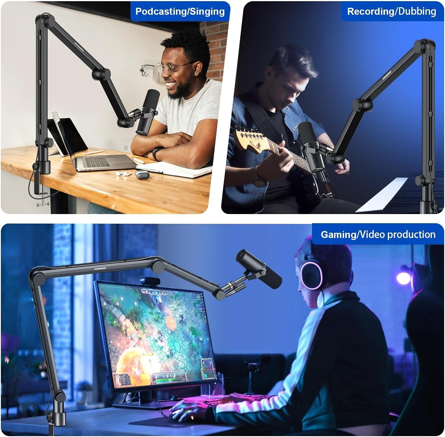 360-Degree Rotatable Mic Suspension Arm for Podcasters - Space Saving Design