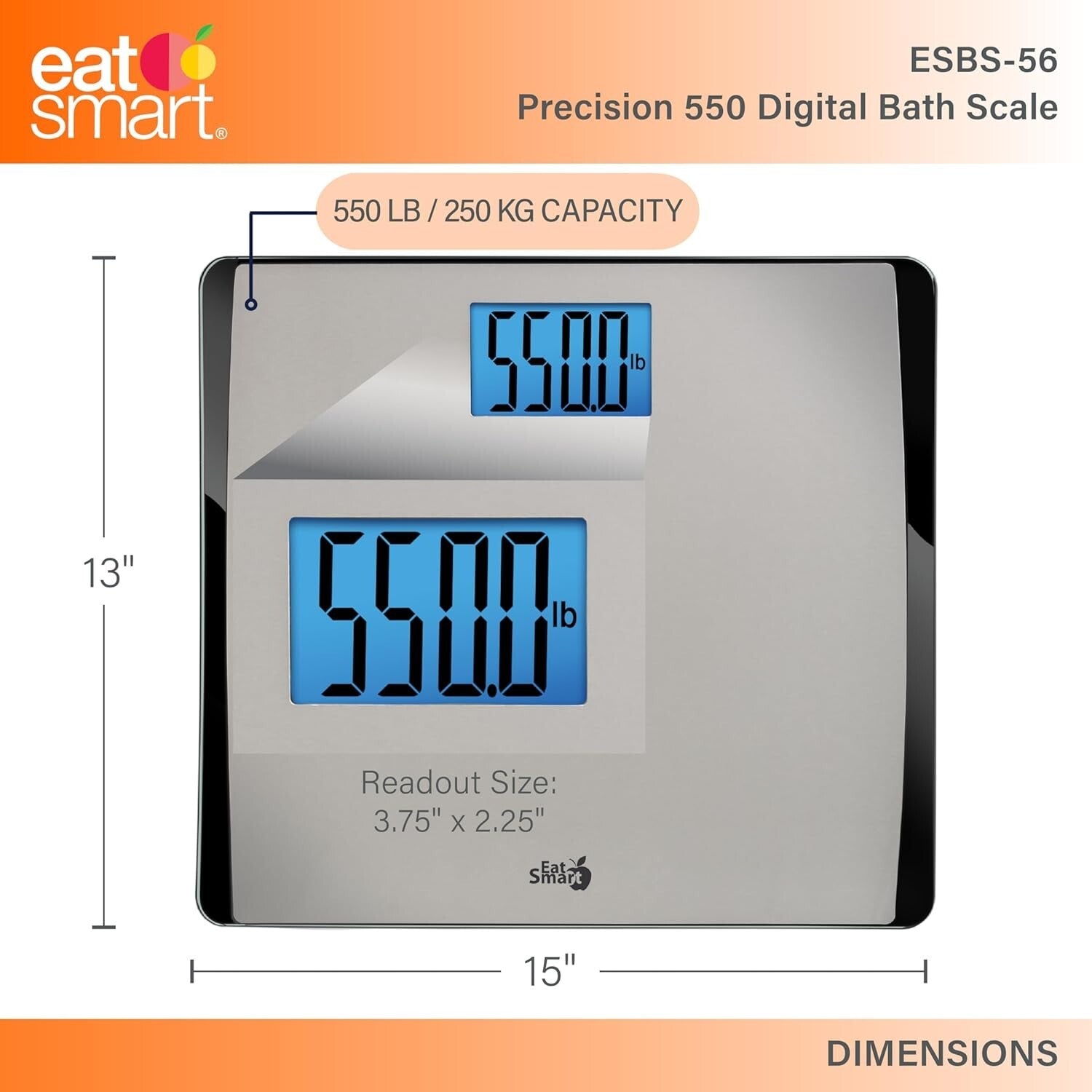 Accurate 550 lb Capacity Bathroom Scale - Fingerprint Resistant Stainless Steel