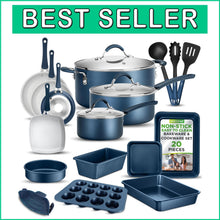 Load image into Gallery viewer, Durable 20-Piece Navy Kitchen Cookware Set - Induction Ready and Dishwasher Safe