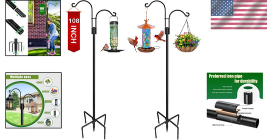 2-Pack Heavy Duty Garden Shepherd Hooks - Dual Arm for Bird Feeders and Lanterns