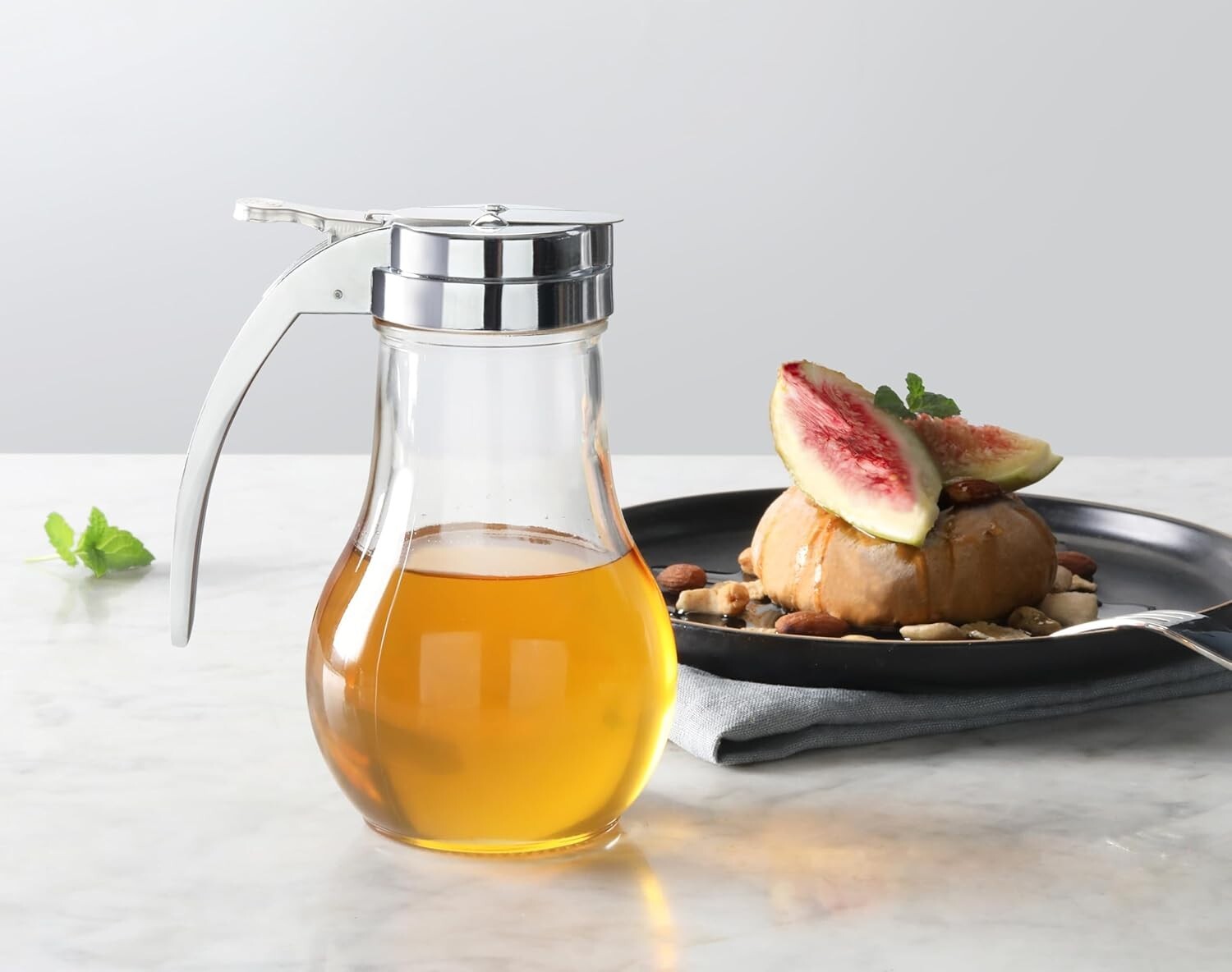 Elegant 14 Oz Glass Honey Dispenser with Chrome Spout & Thumb Lever - Set of 12