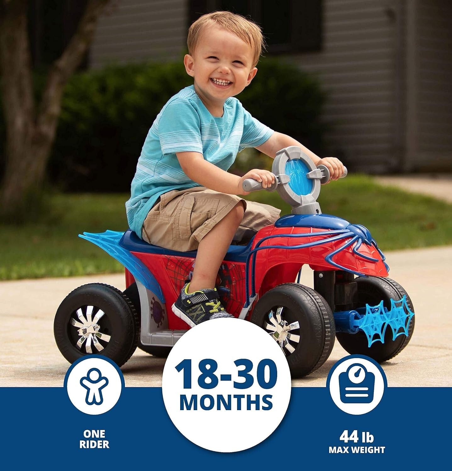 Fun and Safe Toddler Spider-Man Quad Ride-On, Max Weight 44 lbs, 6V Included