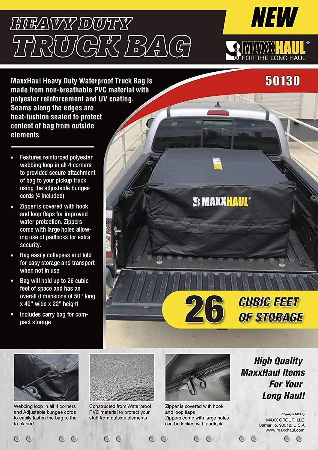 Heavy-Duty Water-Resistant Cargo Truck Bag – 50" x 40" x 22" – Secure & Spacious