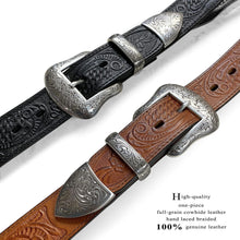 Load image into Gallery viewer, Men's Genuine Full Grain Leather Belt with Antique Buckle &amp; Conchos - 1-1/2"