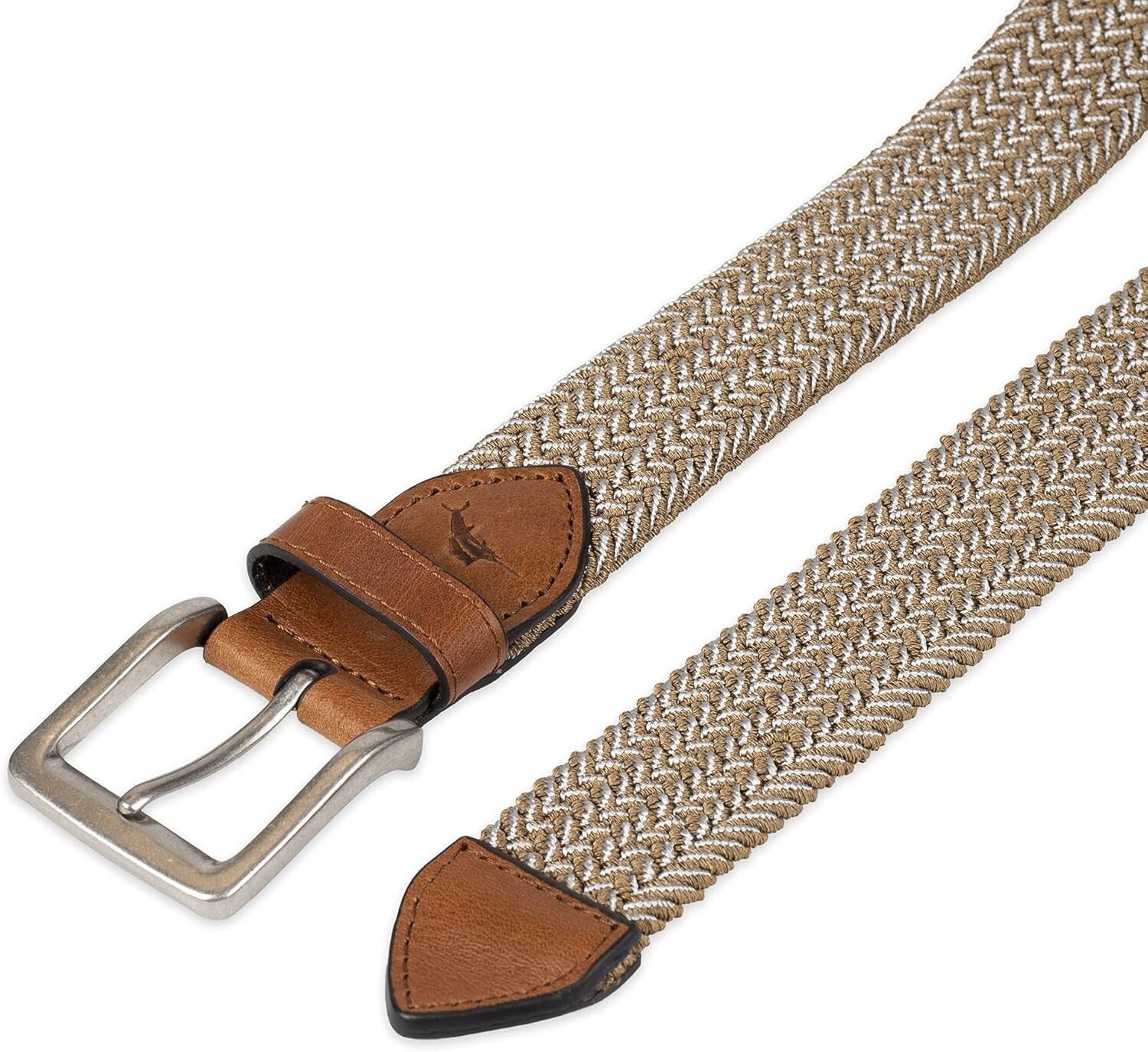 Men's Adjustable Braided Stretch Web Belt with Genuine Leather Details