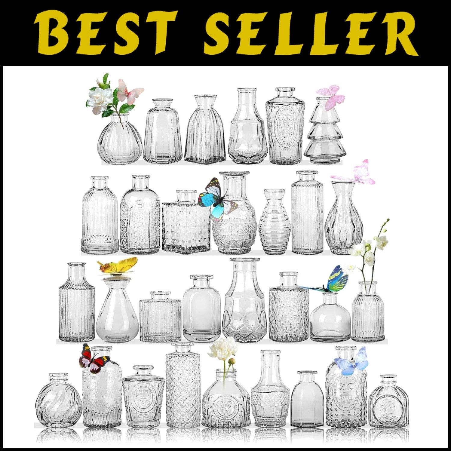 Hand-Blown Clear Glass Bud Vases - Set of 30 for Stunning Table Arrangements