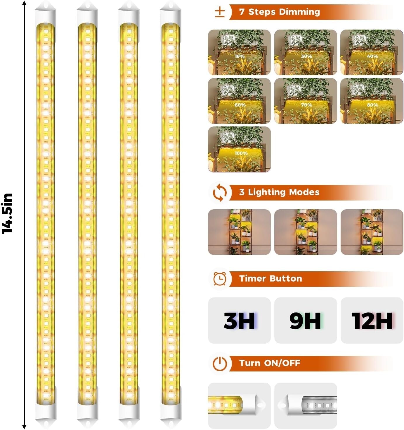 Multi-Tiered Plant Shelf with Integrated Grow Lights - Ideal for Indoor Spaces