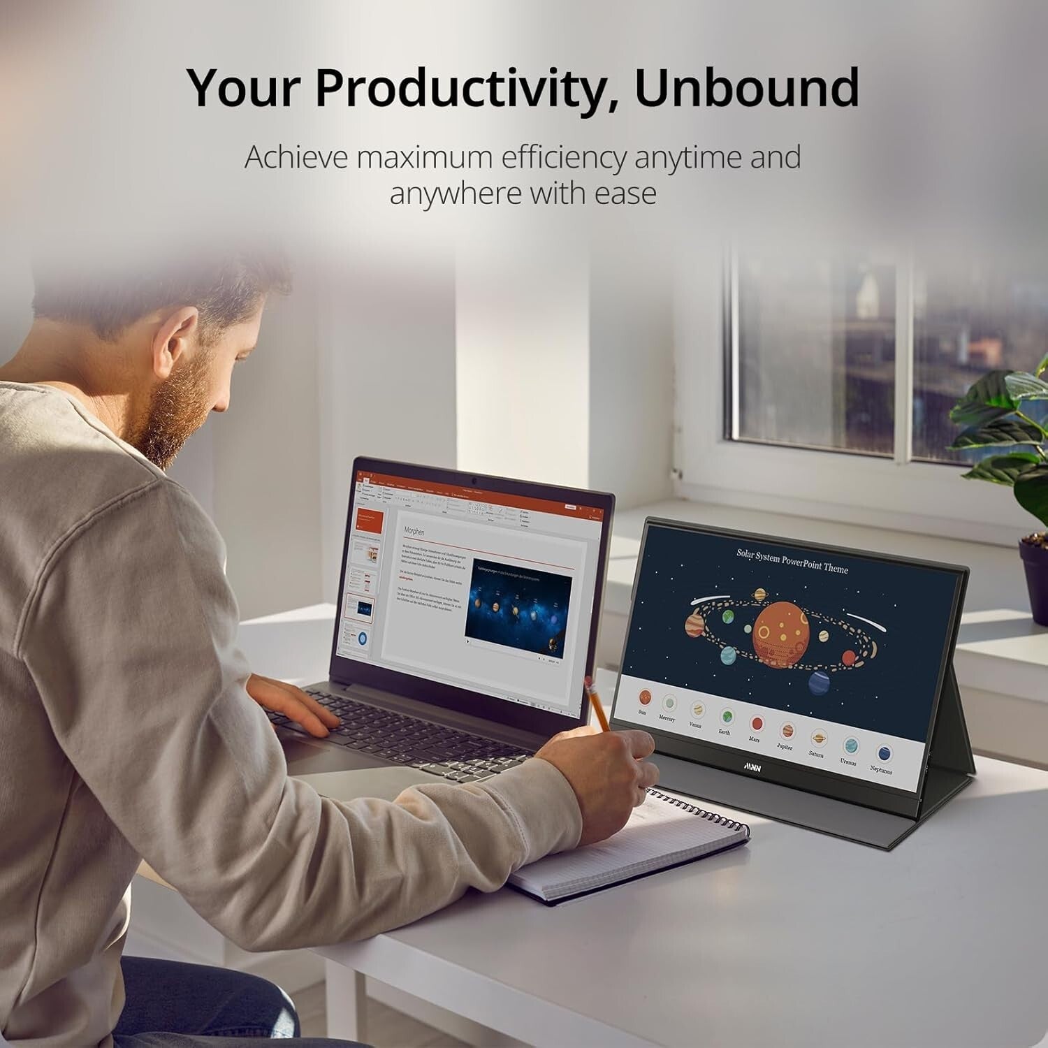 Ultra-Slim 15.6'' 1080P Portable Monitor - Eye-Care with Smart Cover & Speakers