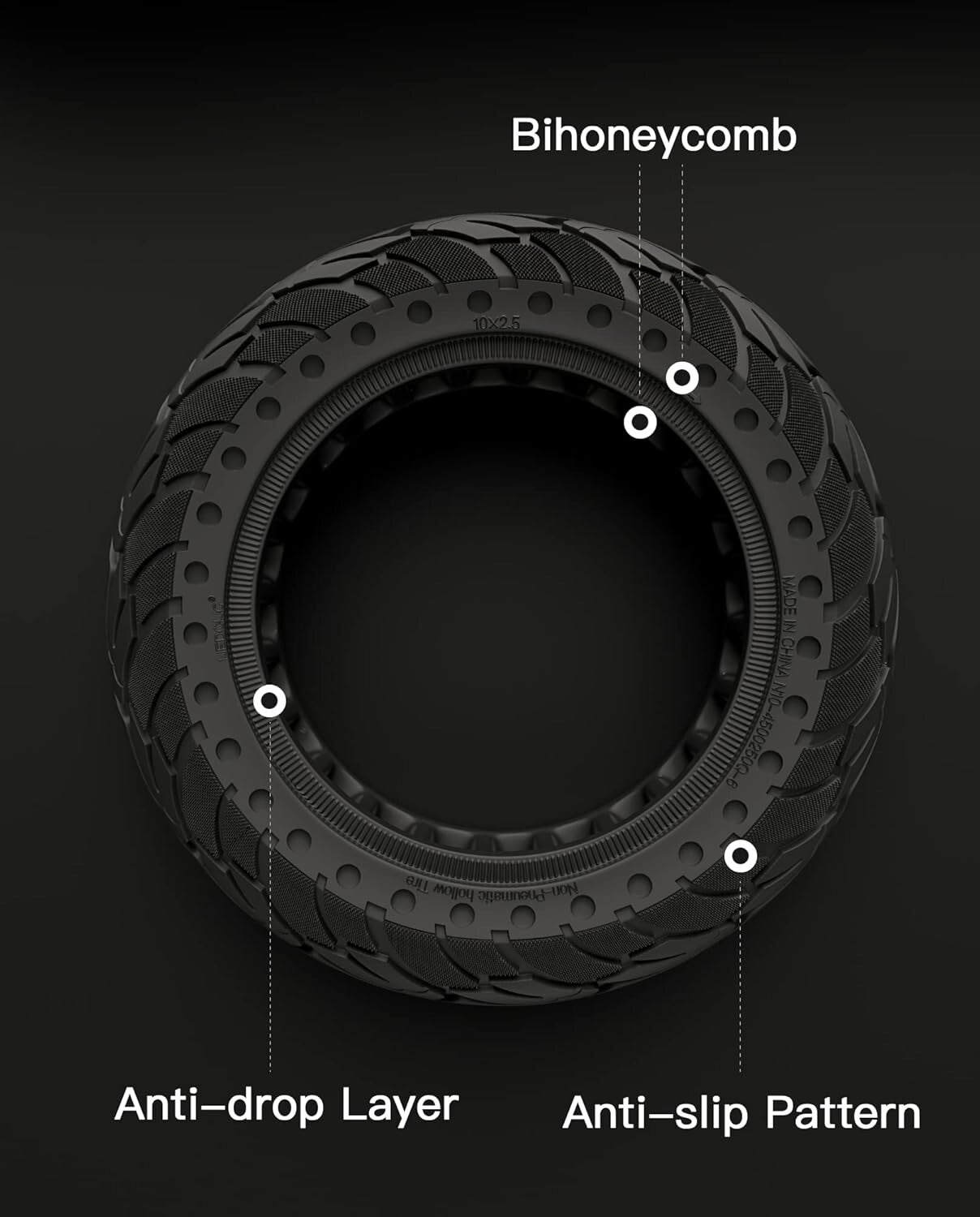 High-Performance 10x2.5 inch Honeycomb Solid Tires for Ninebot MAX & Hiboy S2