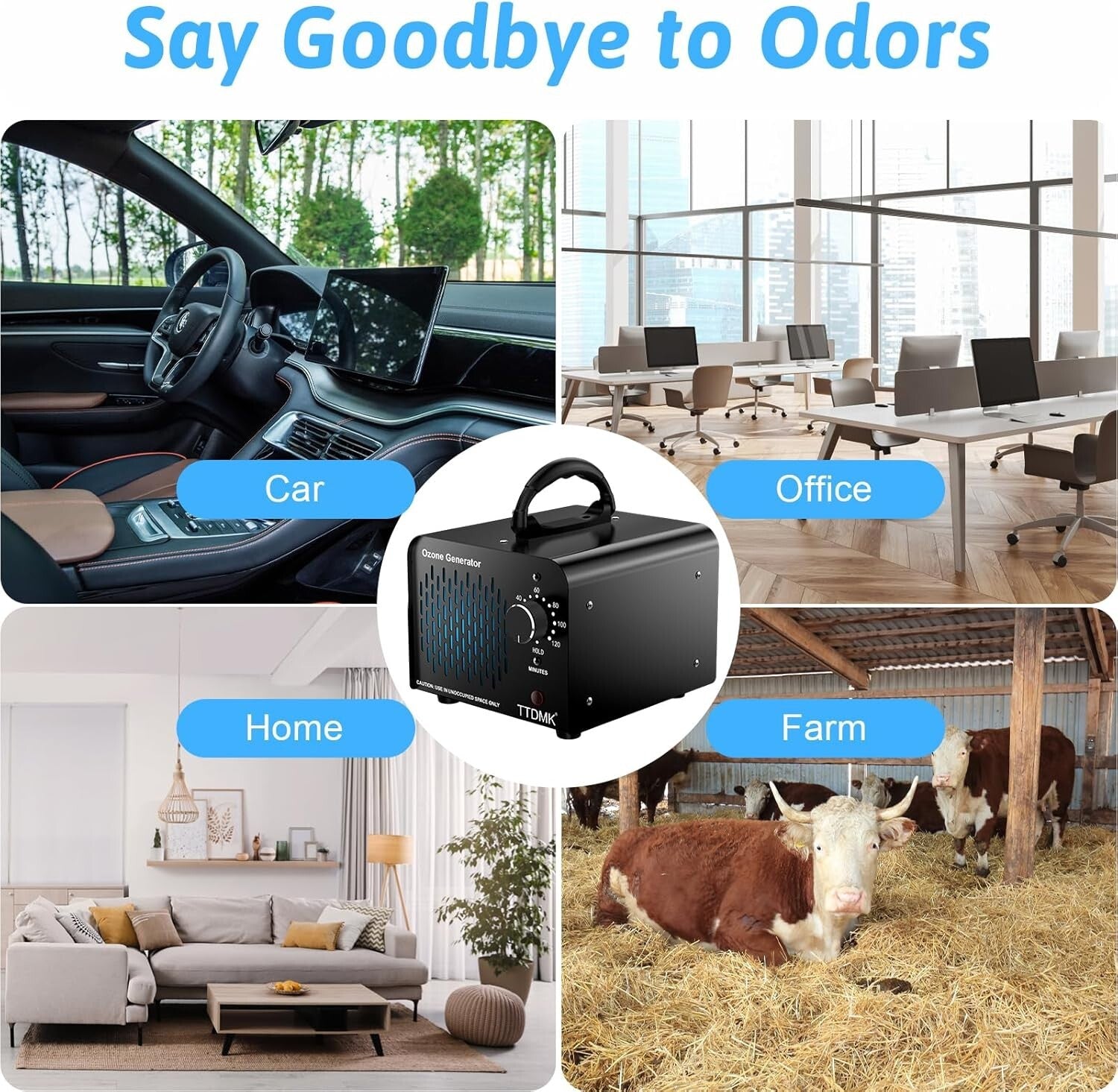 Durable Black Ozone Generator - 58,000mg/h for Smoke, Pet, and Air Quality