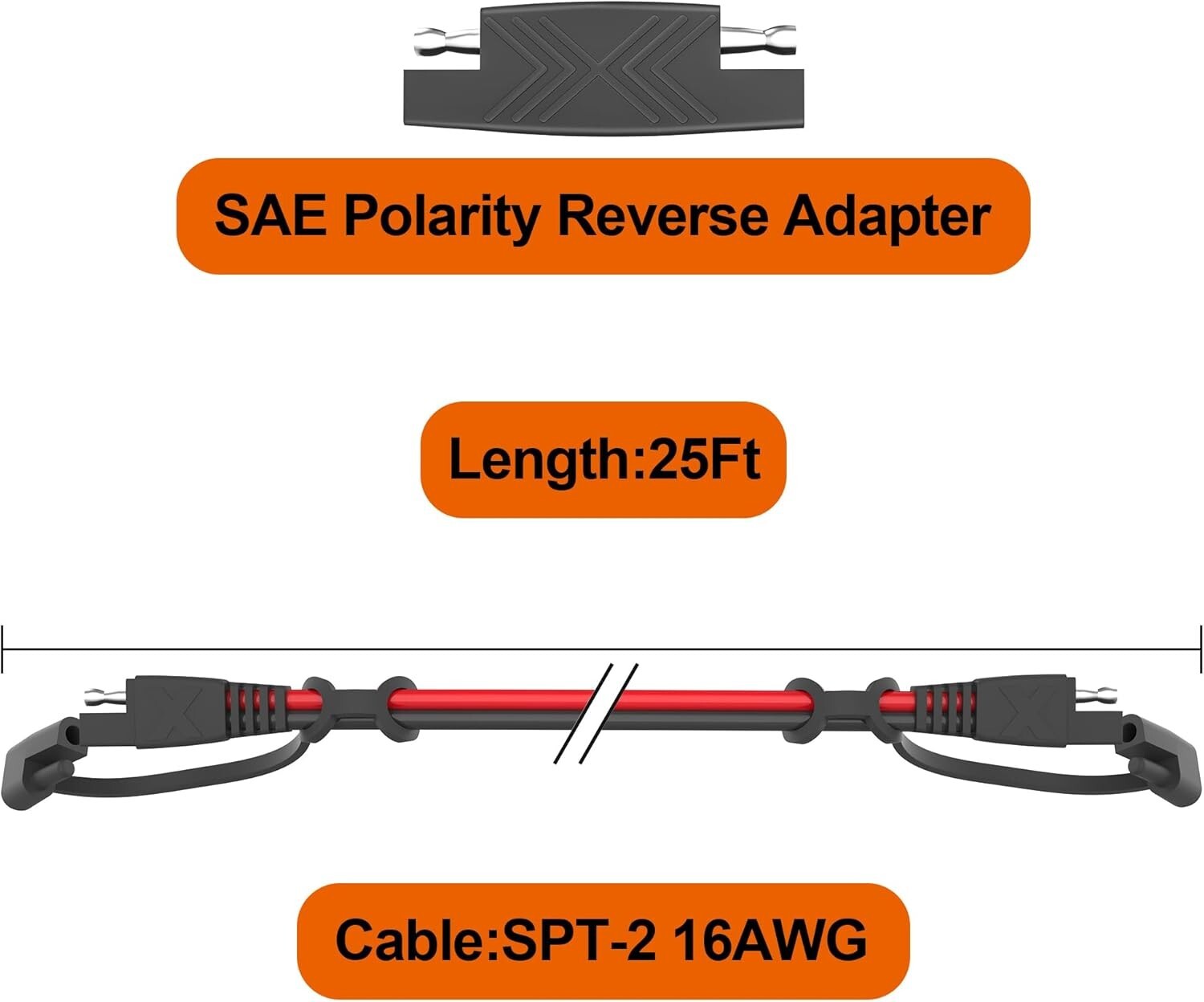 16AWG SAE to SAE Connector Cables - 12 Feet Each, 4-Pack with Protection Cap