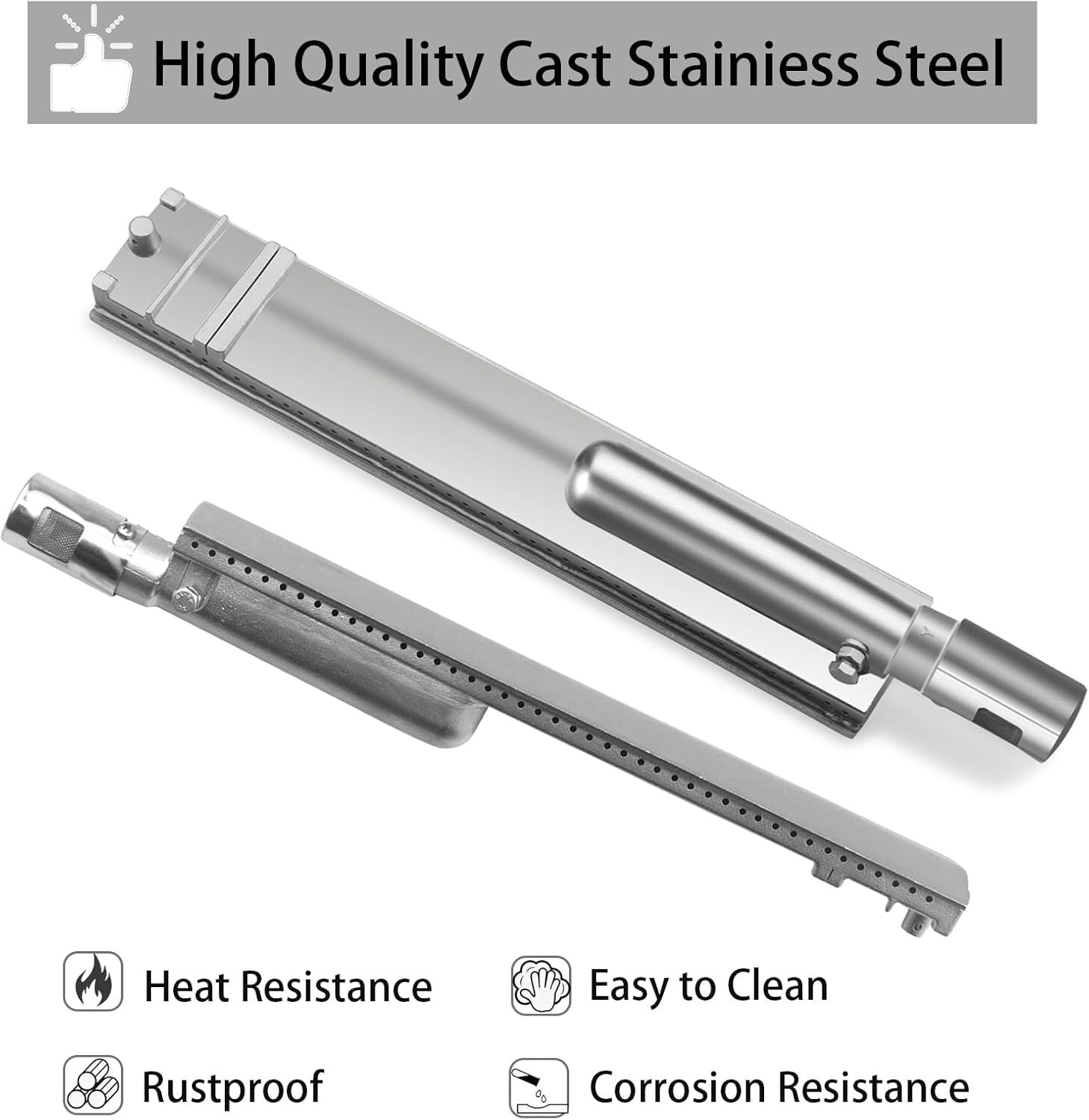 Durable 16 1/8" Stainless Steel Grill Burner Tubes with Air Regulator - Set of 4