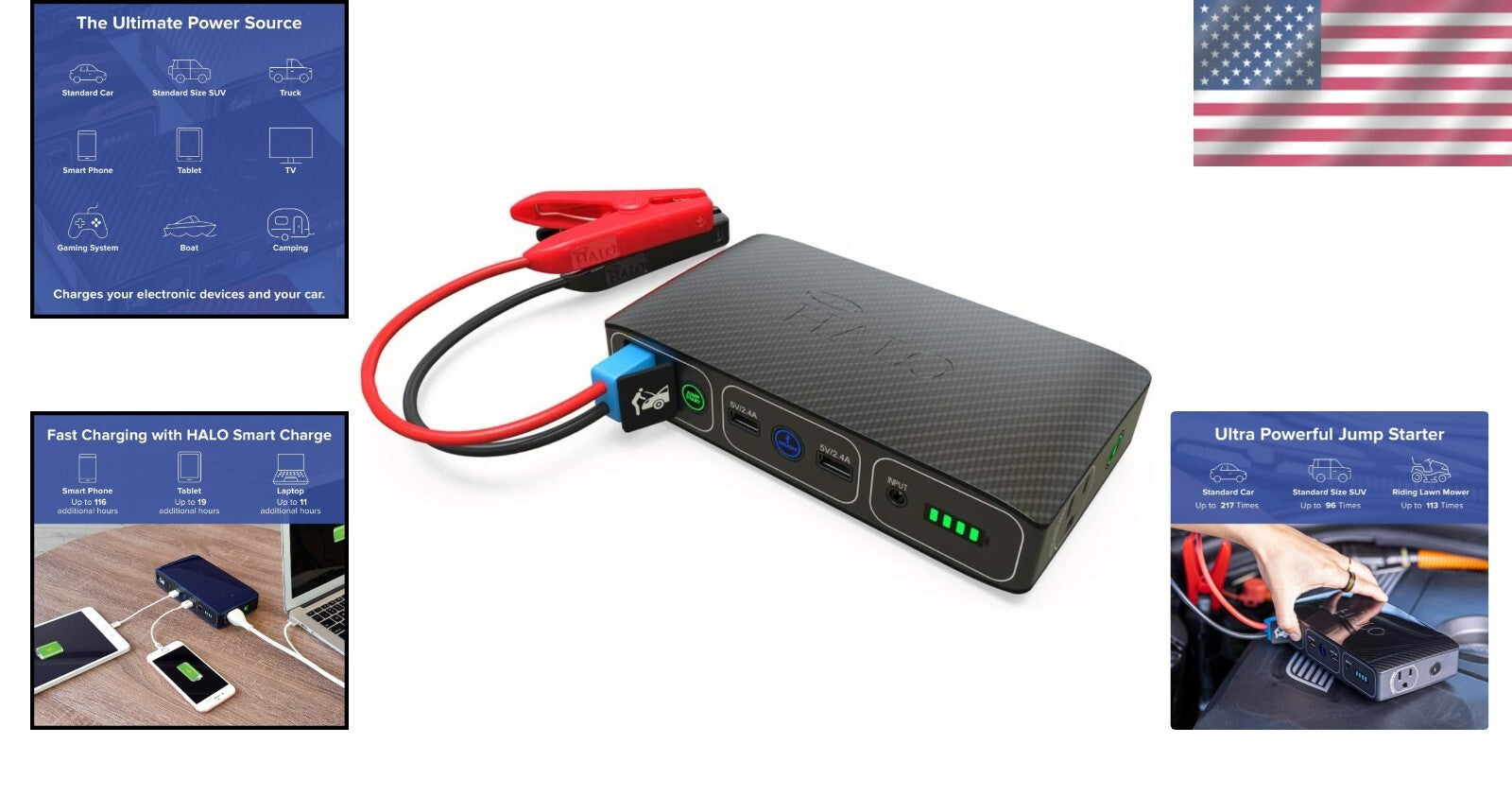 Fashionable Bolt 58830 mWh Charger & Car Jump Starter - Includes USB Ports