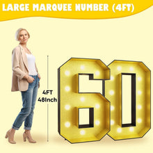Load image into Gallery viewer, Illuminated 4FT Glitter Gold Number 60 Foam Board Kit - Retro Party Decor