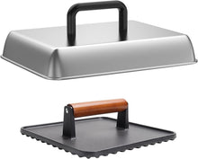 Load image into Gallery viewer, Stainless Steel Basting Cover &amp; Cast Iron Smash Press - Essential Grill Tools