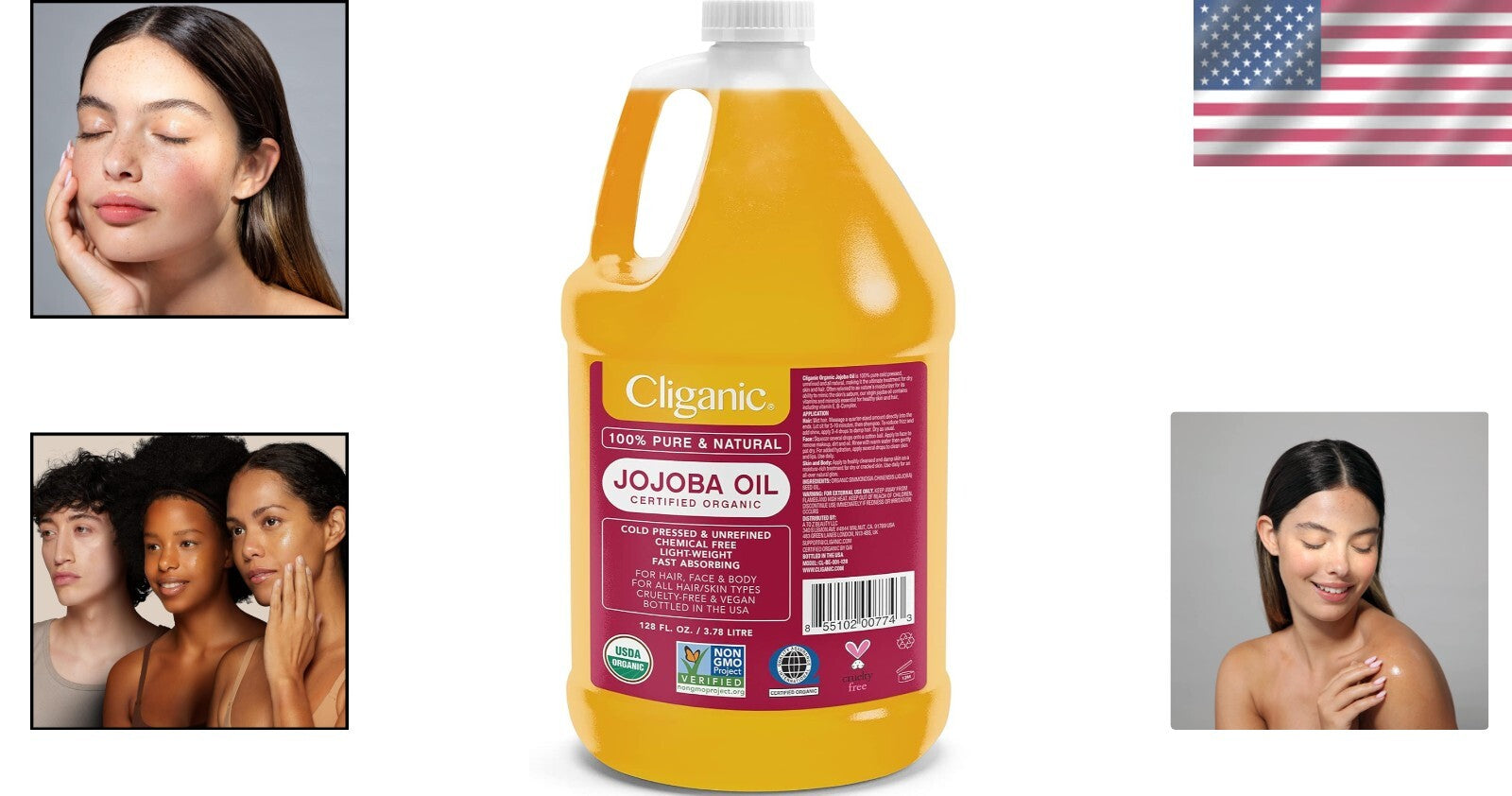 100% Pure Organic Jojoba Oil - 128oz Gallon Size, Non-GMO, Vegan & Cruelty-Free