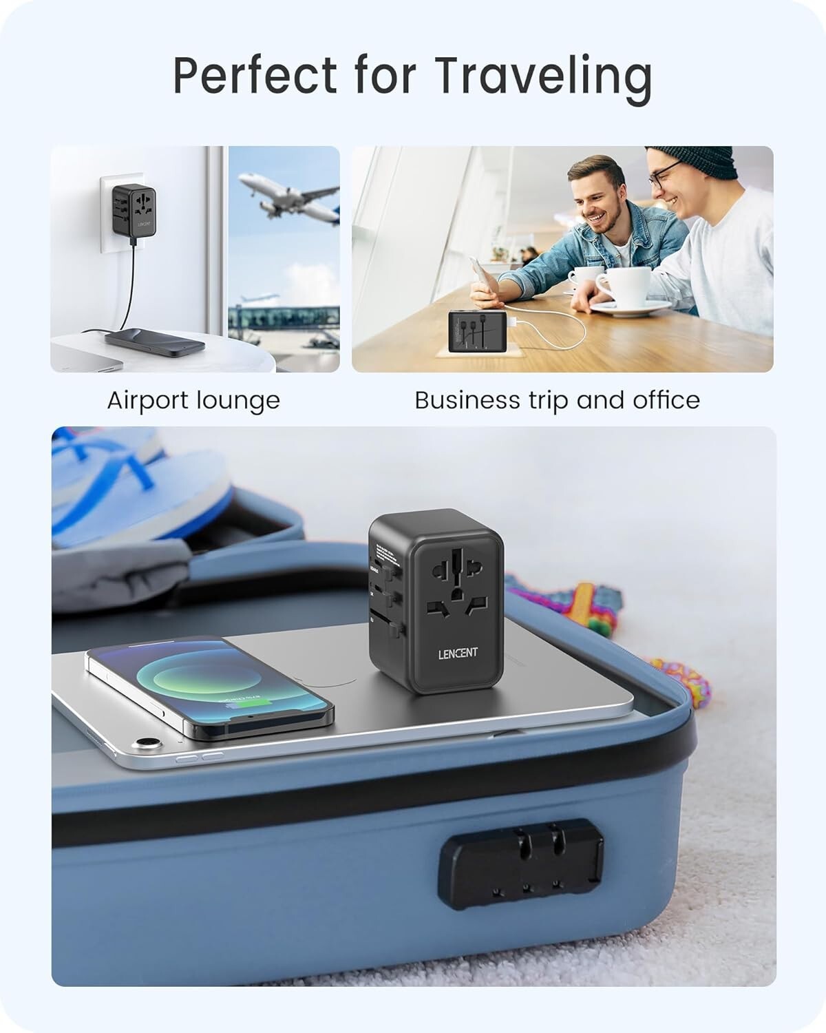 GaN III 65W Universal Travel Adapter - Fast Charging with USB & USB-C Ports