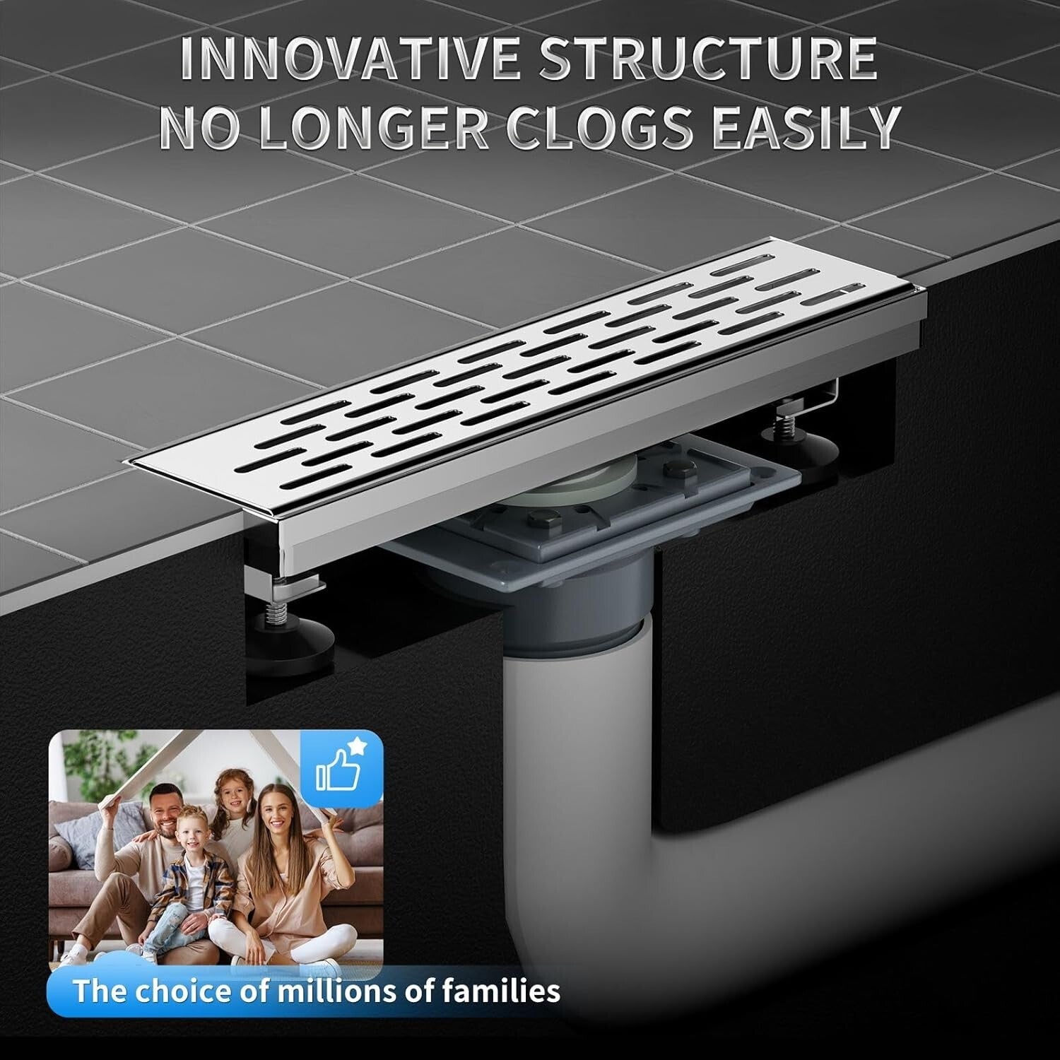 304 Stainless Steel Square Shower Drain: 12-Inch Drainage with Hair Strainer