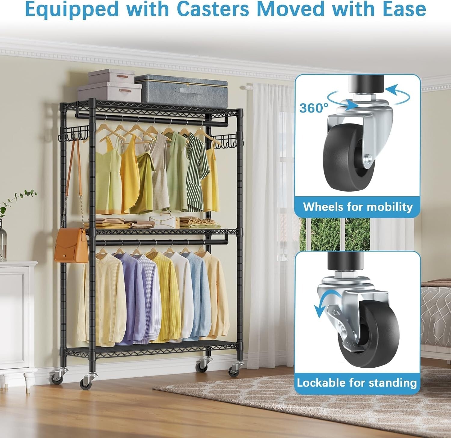 Freestanding Heavy-Duty Wire Shelving Clothes Rack with Load Capacity of 400 lbs