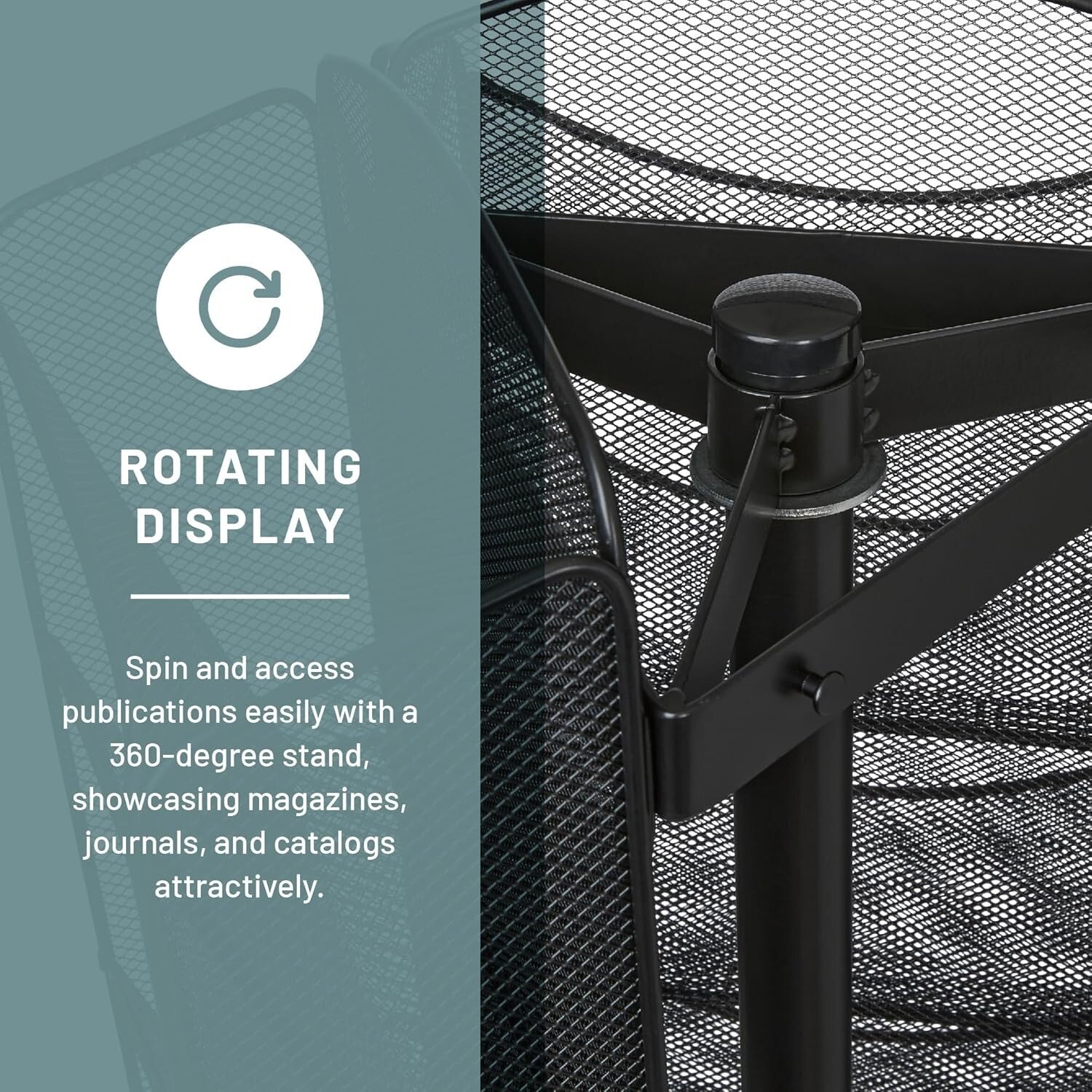 Space-Saving 30 Pocket Rotating Display Rack - Perfect for Offices & Libraries