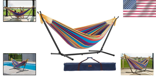 Cozy Double Hammock with 450 lb Steel Stand & Carry Bag for Outdoor Adventures