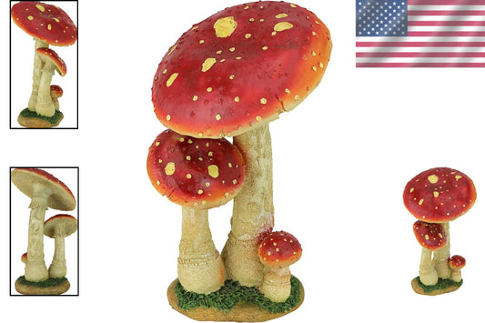 Lightweight Mystic Mushroom Statue: Hand-Cast Red Garden Decor - 12.99” Tall